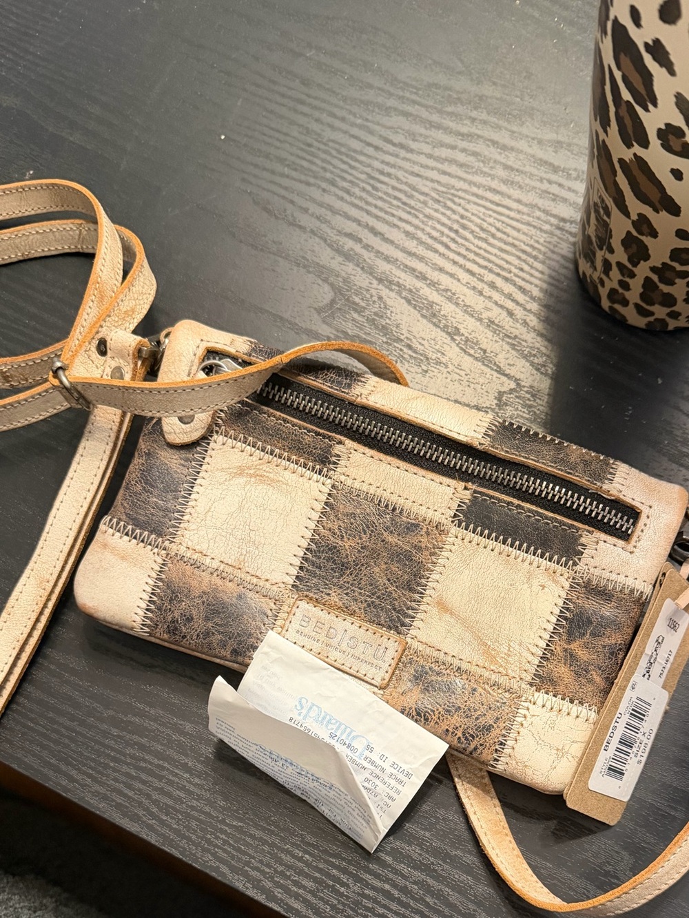 NWT‼️‼️BED|STU Patchwork Leather Crossbody in Cream and Brown Distress
